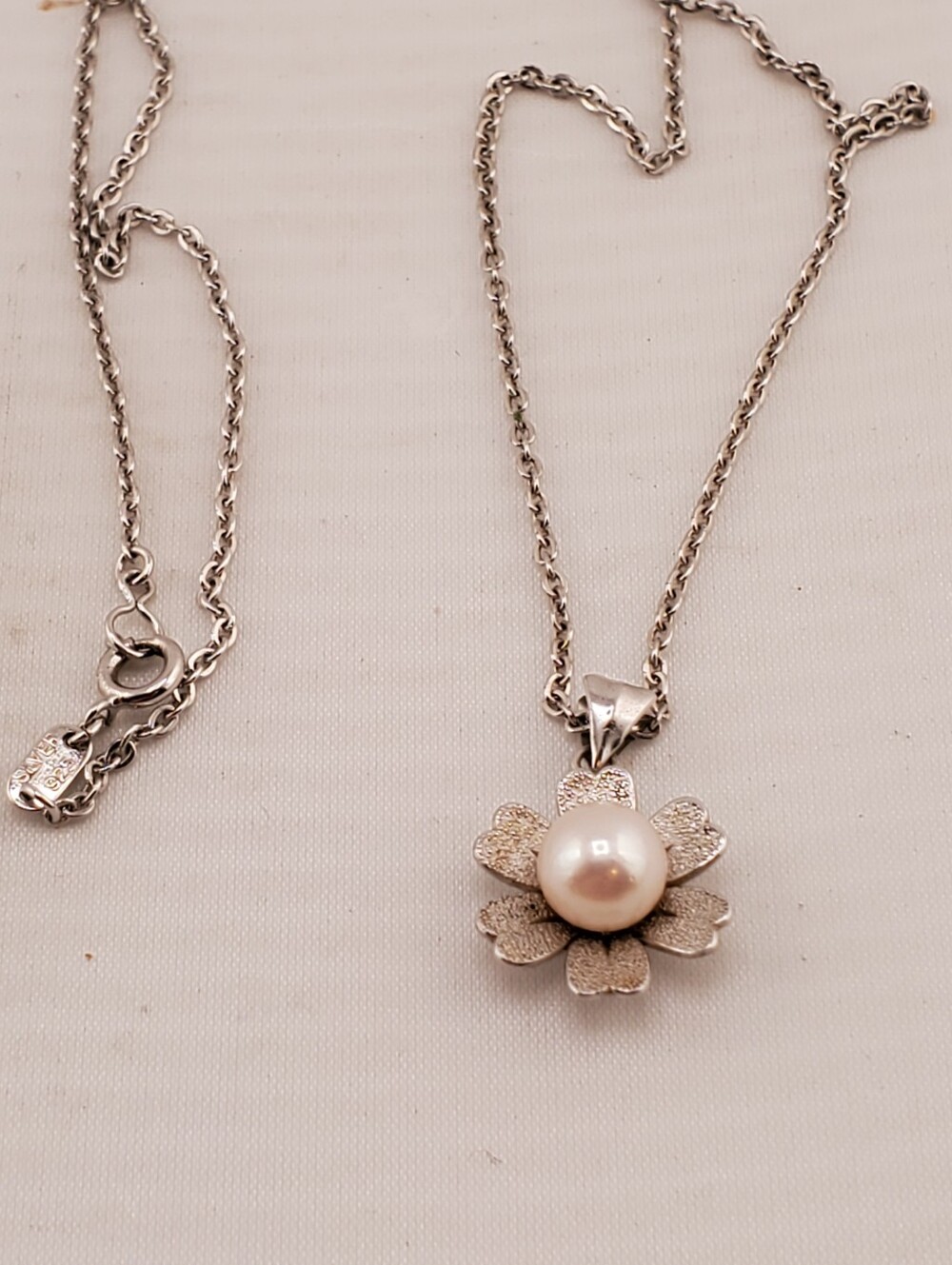 Sterling Silver Pearl Flower Necklace
